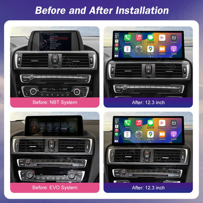 12.3inch Ultra Thin Screen For BMW 1/2/3/4 Series F20 F21 F22 F23 F30 F31 F33 F36 CIC/NBT/EVO Wireless CarPlay Multimedia Radio