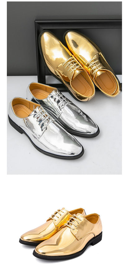 Golden Glossy Leather Shoes Man Formal Shoes Plus Size 38-50 Pointed Toe Men's Dress Shoes Comfortable Flat Party Shoes For Man