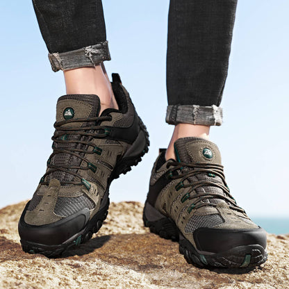HIKEUP Tênis Masculino de Caminhada em Couro Camurça, Calçados Outdoor Resistentes ao Desgaste Masculinos para Trekking, Caminhada, Caça e Tênis Táticos