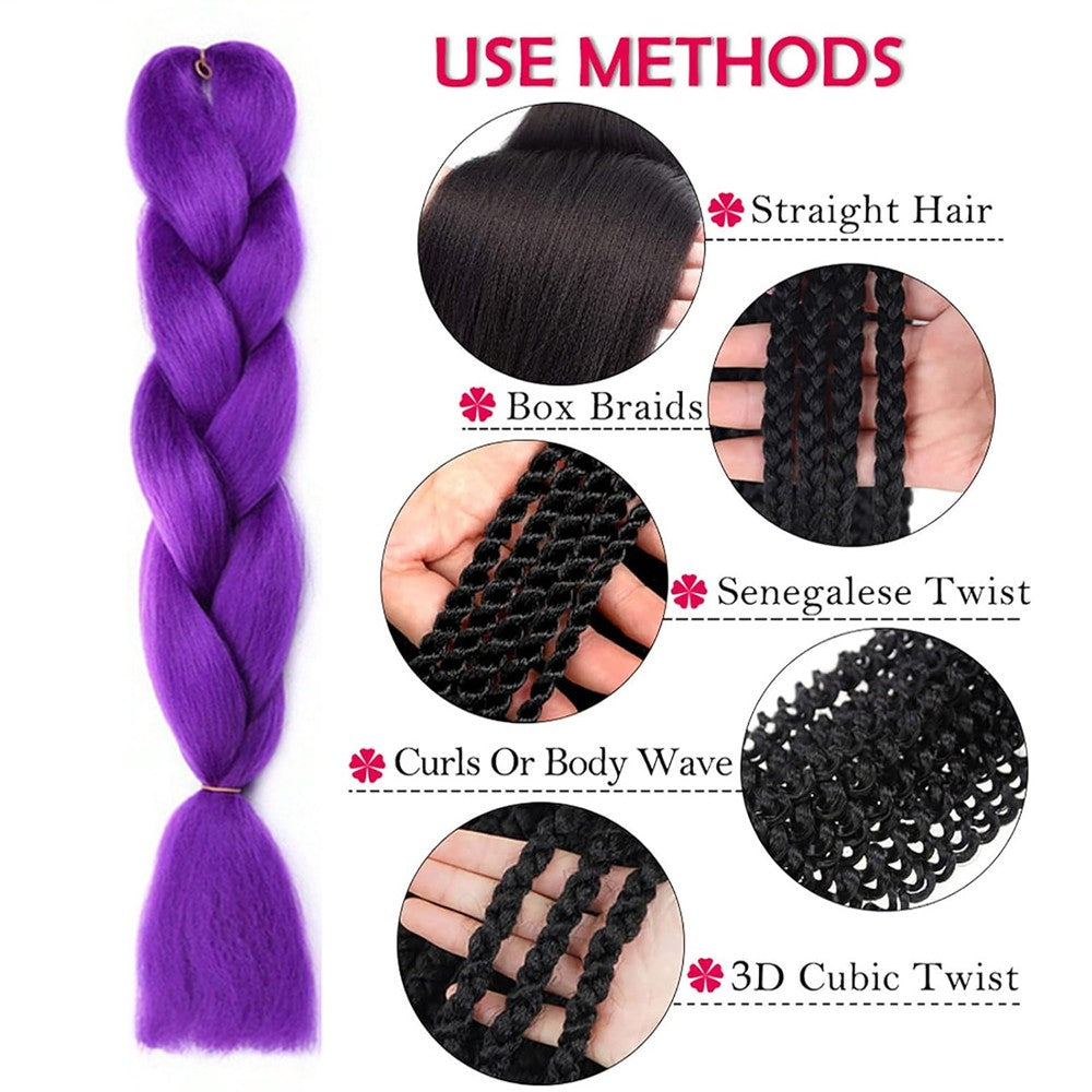 Cabelo de Trança Longo Roxo 24 Polegadas Pré-esticado Sintético para Tranças Extensões de Cabelo Roxo para Halloween Cosplay