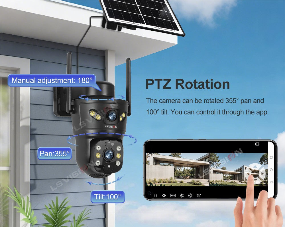 LS VISION 4G /WIFI Outdoor Solar Camera 8MP Dual Lens PIR Sim Card built in Night Vision Waterproof Security Camara Battery CCTV