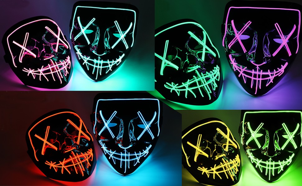 Poptrend Halloween Mask LED Light up Mask Scary mask for Festival Cosplay Halloween Costume Masquerade Parties Carnival Gift