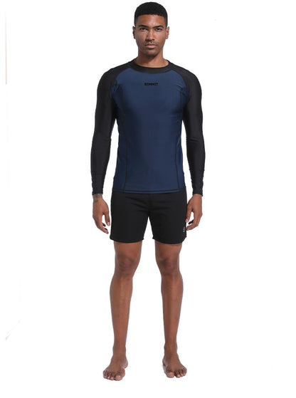 DEMMET Mens Swimwear Long Sleeve Rash Guard Swimming Surf T-Shirt UV Protection Quick Dry Beach Tight Surf Diving Clothes 120KG