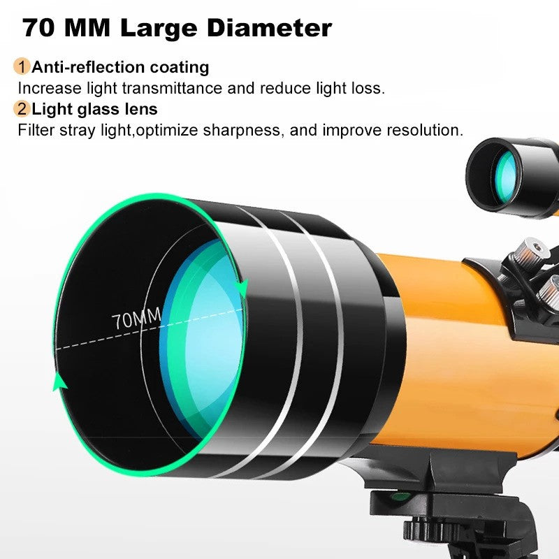 F30070M Telescópio Astronômico Profissional AZM70300 HD de Alta Potência com Tripé Portátil Zoom de 150x Visão Noturna da Lua e Estrelas