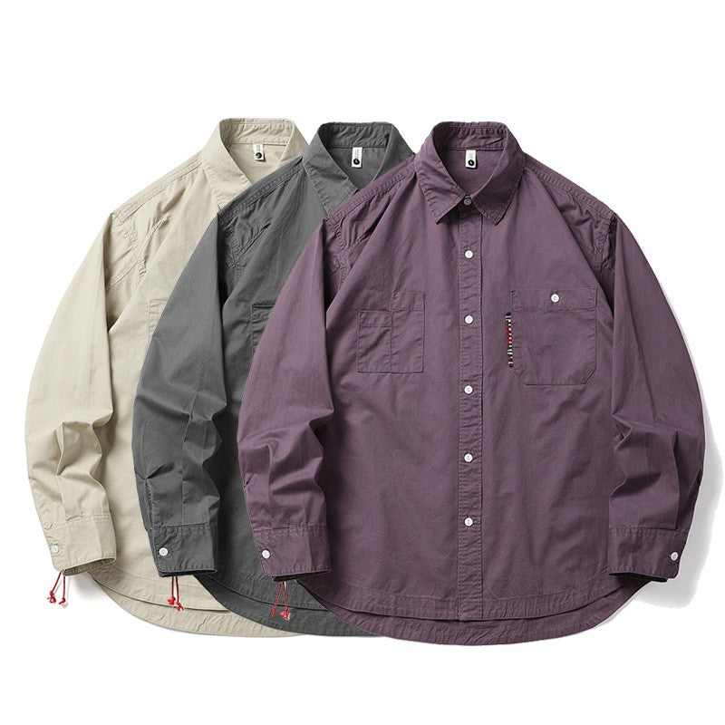 Oversize Cargo Shirts Men Japanese Streetwear Vintage Fashion Loose Casual Long Sleeve Cityboy Pure Cotton Button Shirts Blouses