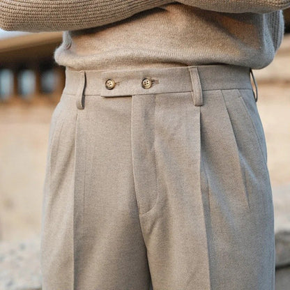 Men's Neapolitan High Waist Autumn Winter Woolen Trousers Straight Leg Drapey No Iron Business Pants Casual Scene
