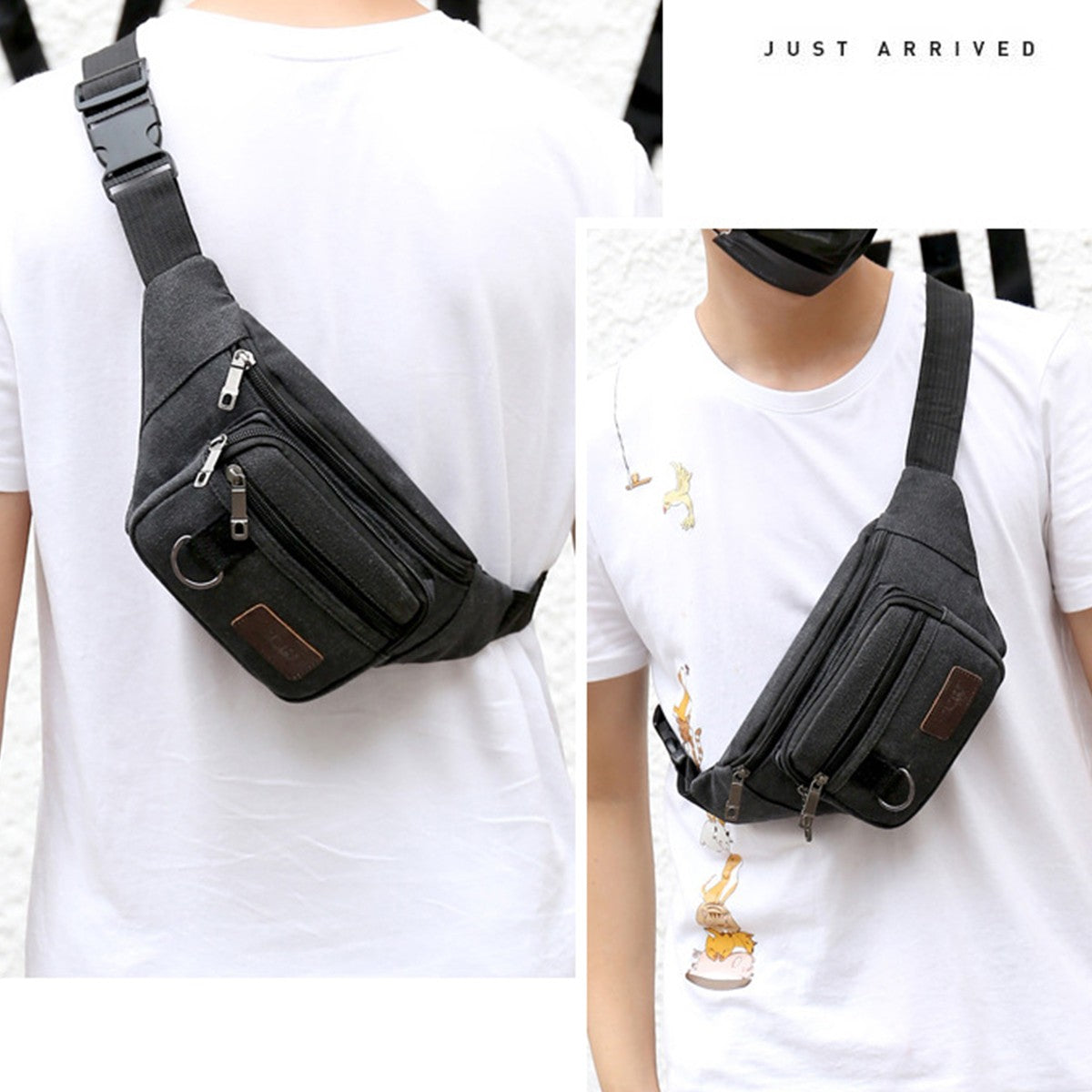 Thick canvas waist bag, outdoor leisure sports crossbody chest bag, men's portable change phone bag, multifunctional-A-DH