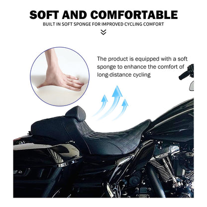 Assento 2 Lugares Moto Garupa Com Encosto Ajustável Almofada Para Harley Touring Electra Road Glide 09-23 Assento De Couro