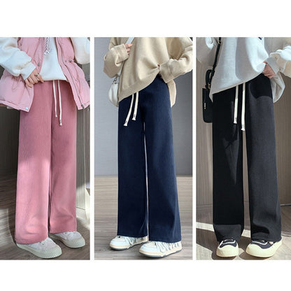 Women Wide Leg Corduroy Pants Autumn Winter Women Basic Elastic Waist Stright Long Pants Casual Female Long Pants Trousers