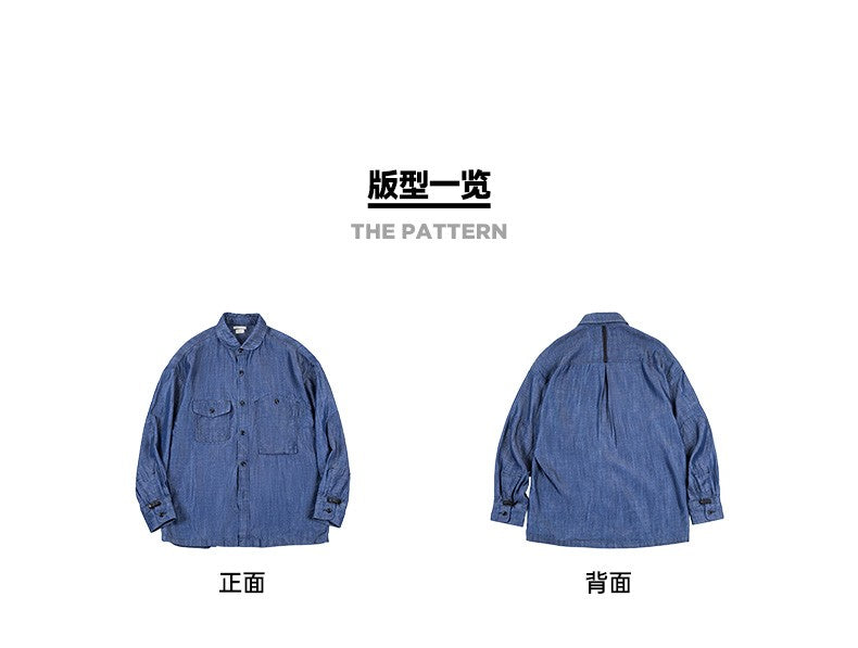 Maden 2023 Autumn Men's Vintage Tencel Denim Shirts Amekaji Lycra Long Sleeve CPO Shirt Jacket Uncle Fu Brand Luxury Jean Blouse