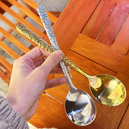 Glacier patterned stainless steel hammer patterned spoon, long handled household dining fork set dinner sets faqueiro