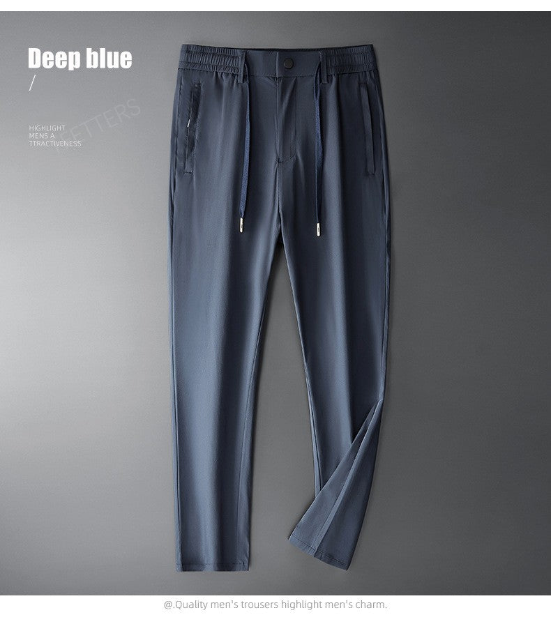 TFETTERS Brand Summer Men Pants New Elastic Waist Casual Solid Color Pants Ice Silk Thin Straight Breathable Loose Sweatpant Men