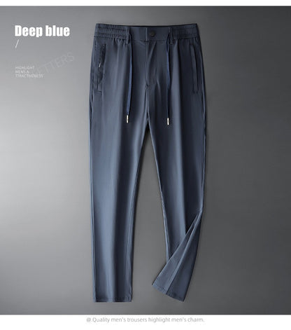 TFETTERS Brand Summer Men Pants New Elastic Waist Casual Solid Color Pants Ice Silk Thin Straight Breathable Loose Sweatpant Men