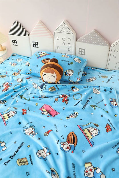 Cute Doraemon Blanket Cartoon Warm Flannel Blanket Pillowcase Lovely Anime Pattern Printing Blanket Bedspread Bedroom Sofa Bed