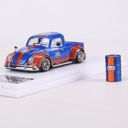 Liberty64 1:64 Scale Beetle Convertible Pickup Die-Cast Car Model Gulf Oil Series Custom Toys Miniature Alloy Simulation Vehicle