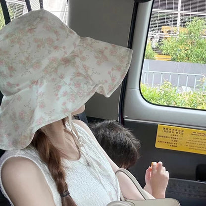 Floral Bucket Hats For Women Drawstring Fishermen Hat Female Foldable Sun Protection Hat Outdoor Beach Mountain Camp Visor Caps