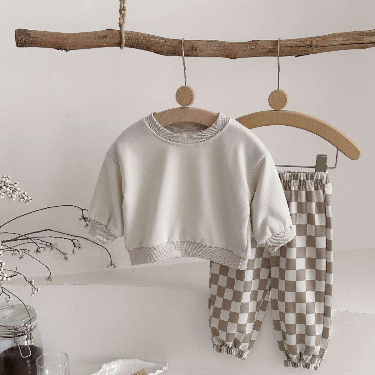 Autumn Fashion Newborn Baby Boys Girls Clothes Comfort Outfit Solid Color Long Sleeves Top+Chessboard Pattern Pants 2Pcs/set