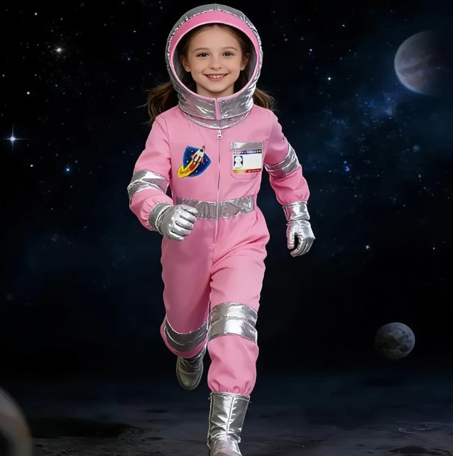 Cosplay Costume Pink Astronaut Height100-150 Pop Space-Themed Dress-Up Outfits Space Explorer Role-Play Jumpsuit Park Performanc