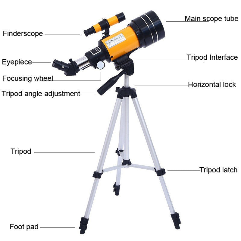 F30070M Telescópio Astronômico Profissional AZM70300 HD de Alta Potência com Tripé Portátil Zoom de 150x Visão Noturna da Lua e Estrelas