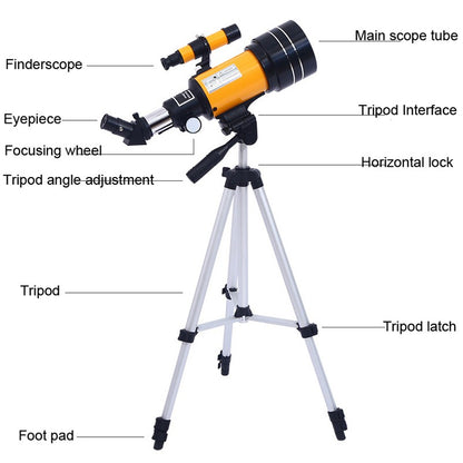 F30070M Telescópio Astronômico Profissional AZM70300 HD de Alta Potência com Tripé Portátil Zoom de 150x Visão Noturna da Lua e Estrelas