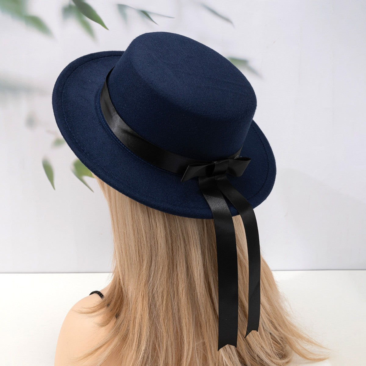 Handmade JKDK Uniform Hat Elegant Flat Top Flat Edge Woolen Academy Style Bowtie Ribbon Hat
