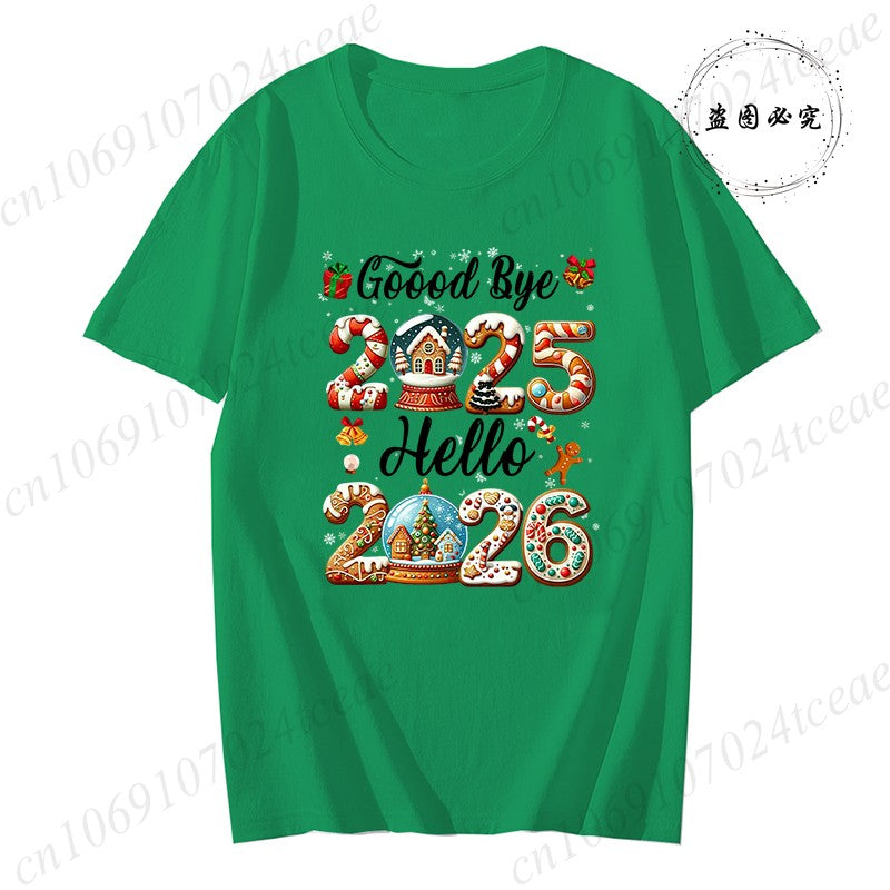 Good Bye 2025 Hello 2026 Shirt for Women Men Tops,Merry Christmas T-Shirts,Happy New Year 2026 T-shirt,Family Holiday Outfit,