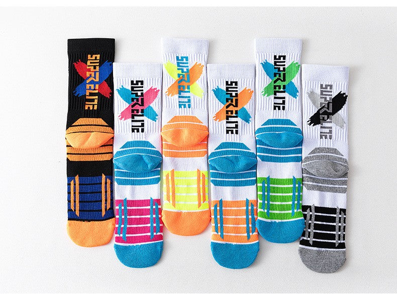 1 Pair High Tube Professional Practical Sport Socks Men's Towel Bottom Thickened Shock Absorbing Contrast Color Elite Socks