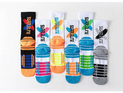 1 Pair High Tube Professional Practical Sport Socks Men's Towel Bottom Thickened Shock Absorbing Contrast Color Elite Socks