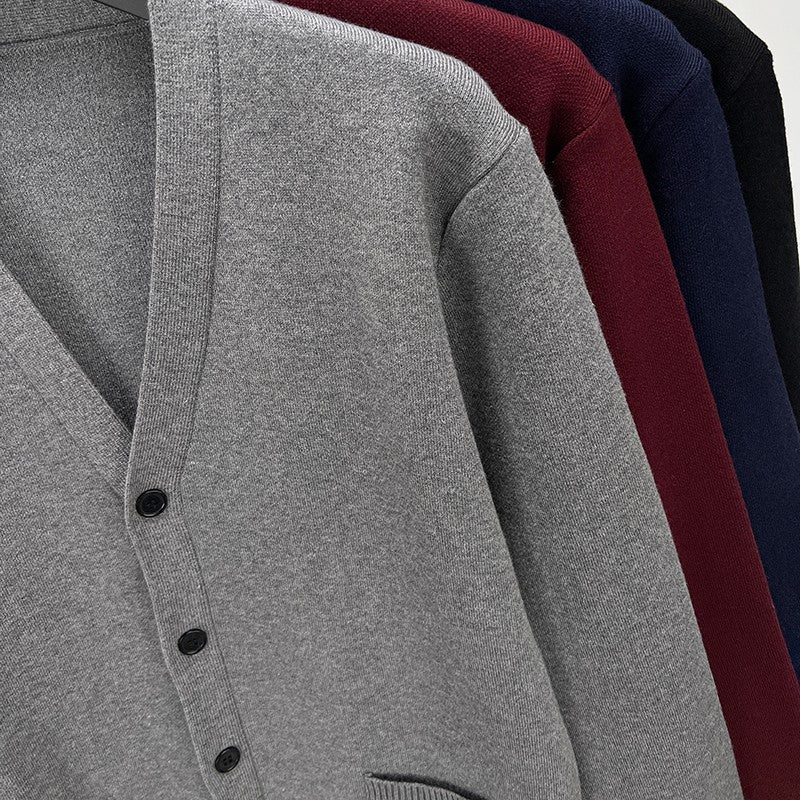 Designer Quality Men's V-Neck Knit Cardigan Autumn Winter New Solid Color Double Pocket Sweater Coat Casual Commute Menswear Top