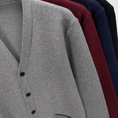 Designer Quality Men's V-Neck Knit Cardigan Autumn Winter New Solid Color Double Pocket Sweater Coat Casual Commute Menswear Top