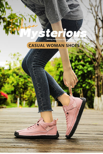 New Fashion Sneakers Handmade Leather Women's Shoes Mid-Top Women Casual Flats Shoes Slip on Loafers Zapatillas De Mujer