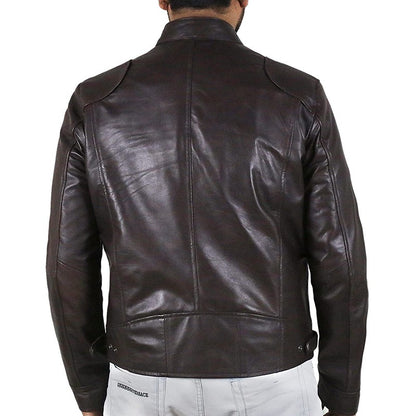 Men' s Retro Leather Jacket Stand Collar Biker Jacket Slim fit Multi-Pocket Coat Autumn Winter Outwear