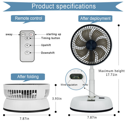 Portable Folding Fan 6000mAh USB Remote Control Air Cooler Silent Rechargeable Wireless Floor Standing Fan For Outdoor Home