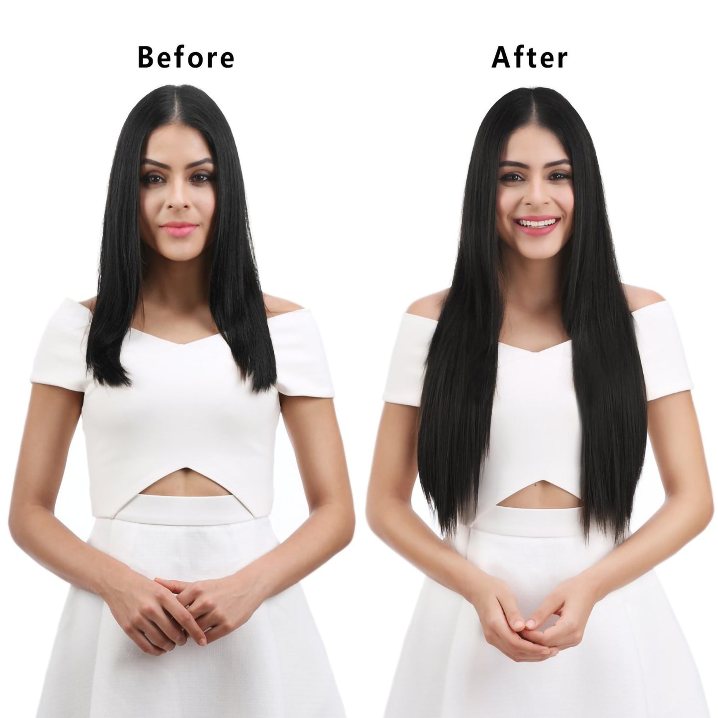 Apliques de Cabelo Natural de 24 Polegadas Cabelo Sintético para Mulheres Kit de Fios de Cabelo 16 Tic-Tacs em 6 Peças Apliques Mechas de Cabelo