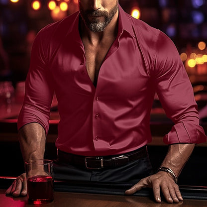 Men's Shirt High Quality Soft Fabric Solid Color Wedding Holiday Black White Burgundy Blue Long Sleeve Lapel Shirt 6XL Clothing