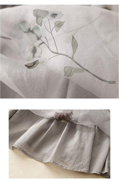 Retro Cotton Linen Double Layer High Waist Printed Skirt A-Line Summer Faionable Drifting Large Size Women's Skirts