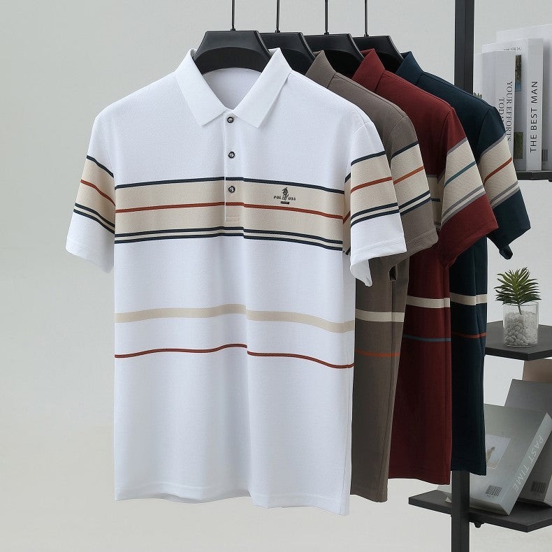 Luxury men's short sleeved polo shirt summer fashion hot selling striped top badge original design golf casual business T-shirt