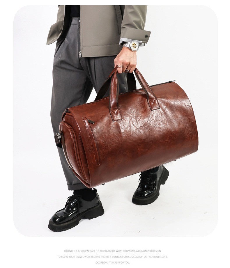 Vintage Suit Travel Bag with Large Capacity Waterproof PU Fabric Independent Shoe Case for Business Trip Suit Protection Bag