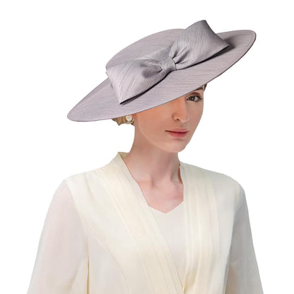 FS Elegante Chapéu de Aba Larga Marfim Feminino Grande Laço Ocasião Formal Kentucky Boné Feminino Casamento Coquetel Festa Fedora de Topo Reto 2024