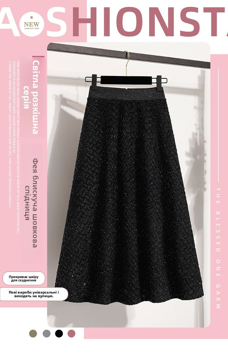 plus Size Women's High Waist A-Line Long Skirt Casual Versatile Glitter Wool Blend f Body Skirt for Full Figured Ladies