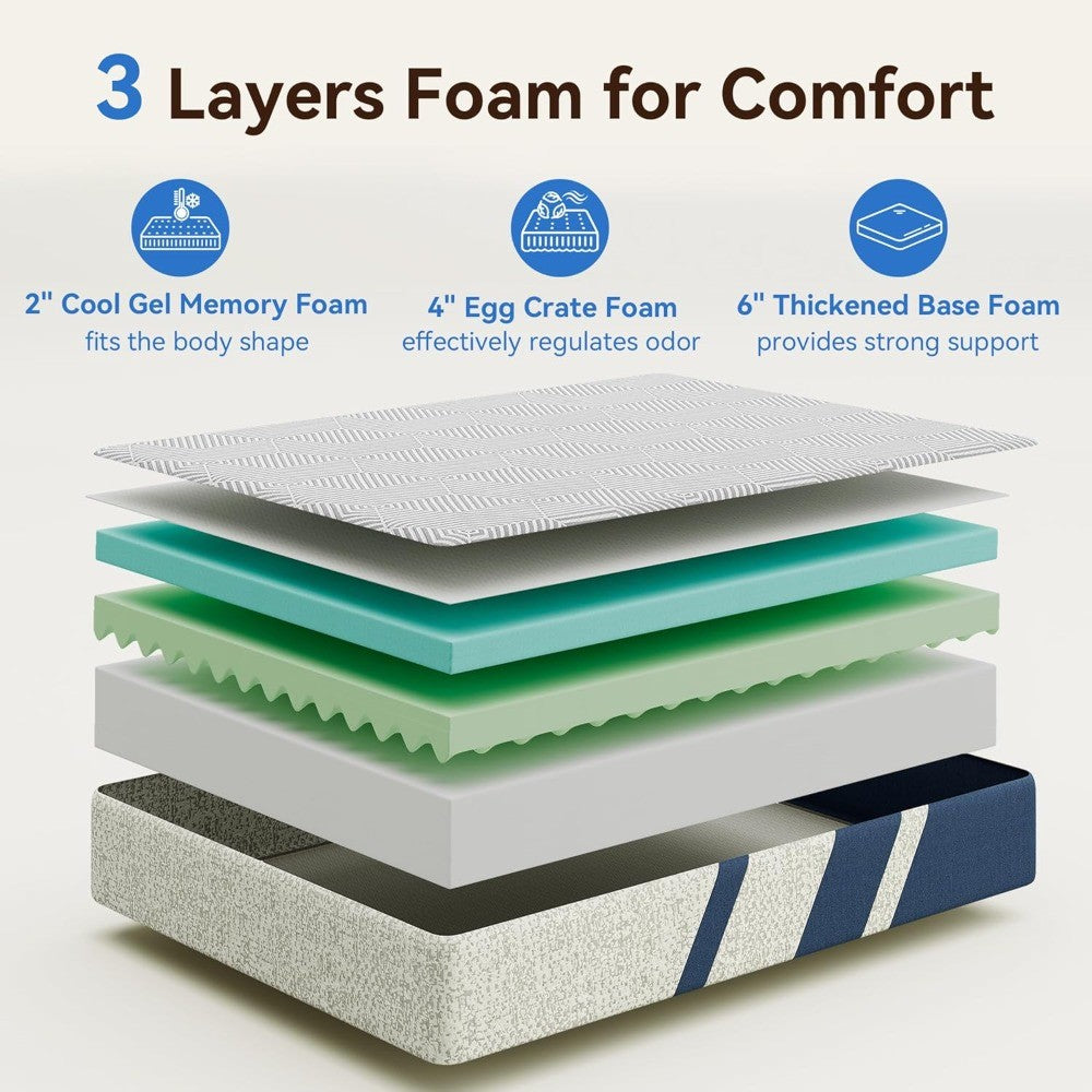 Queen Mattress,12 Inch Gel Memory Foam Mattress Queen Size, for Pressure Relief & Spine Support, Diamond Pattern Design,