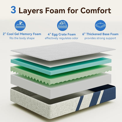 Queen Mattress,12 Inch Gel Memory Foam Mattress Queen Size, for Pressure Relief & Spine Support, Diamond Pattern Design,