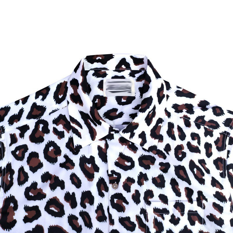 Pdmcms 23ss Gradient Leopard Print High Street Style Casual Handmade Silk Hawaiian Short Sleeved Shirt For Men