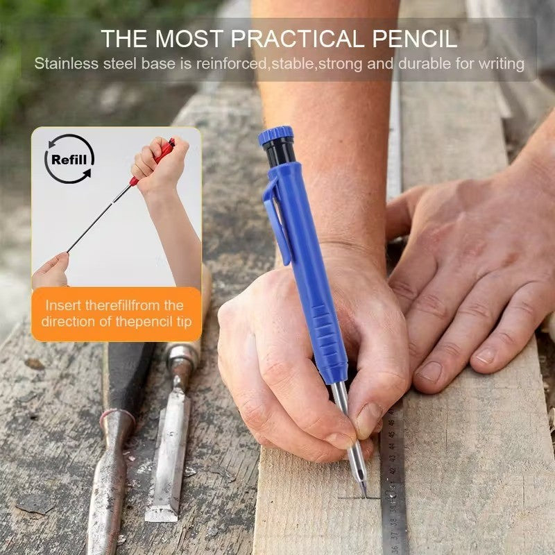 3Colors Refill 2.8mm Solid Carpenter Pencil Set Mechanical Pencil Cap Carpentry Marking Scriber Construction Woodworking Tools