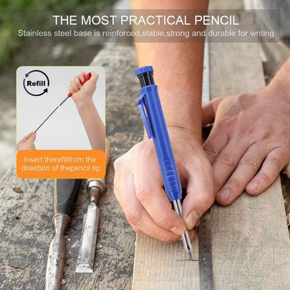 3Colors Refill 2.8mm Solid Carpenter Pencil Set Mechanical Pencil Cap Carpentry Marking Scriber Construction Woodworking Tools