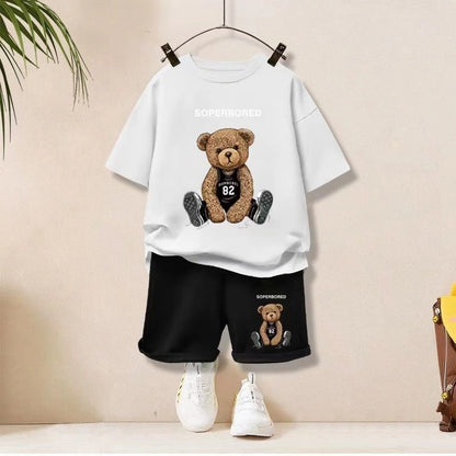 Conjunto de Roupinhas de Verão para Bebês Meninos, Camisetas e Shorts Estampados de Desenhos Animados para Crianças, Terno de 2 Peças, Roupas de Manga Curta para Crianças