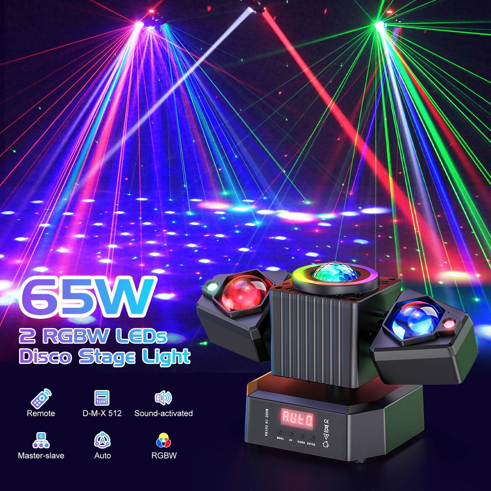Datewink 65W Two-armed Moving Head Lights RGBW LED Stage Lighting Effect Projector DMX Remote Control For DJ Disco Wedding Party