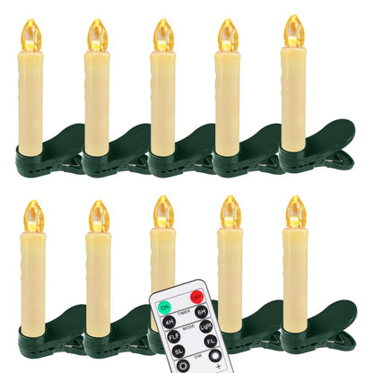 Flameless LED Taper Candles Christmas Tree Electric Candle Lights Mini Taper Clip-On Candles with Remote Timer for Wedding Decor