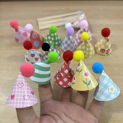 15Pcs/SET Mini Birthday Hat Cake Toppers DIY Cake Decoration Birthday Cake Top Flages Baby Shower Cupcake Toppers
