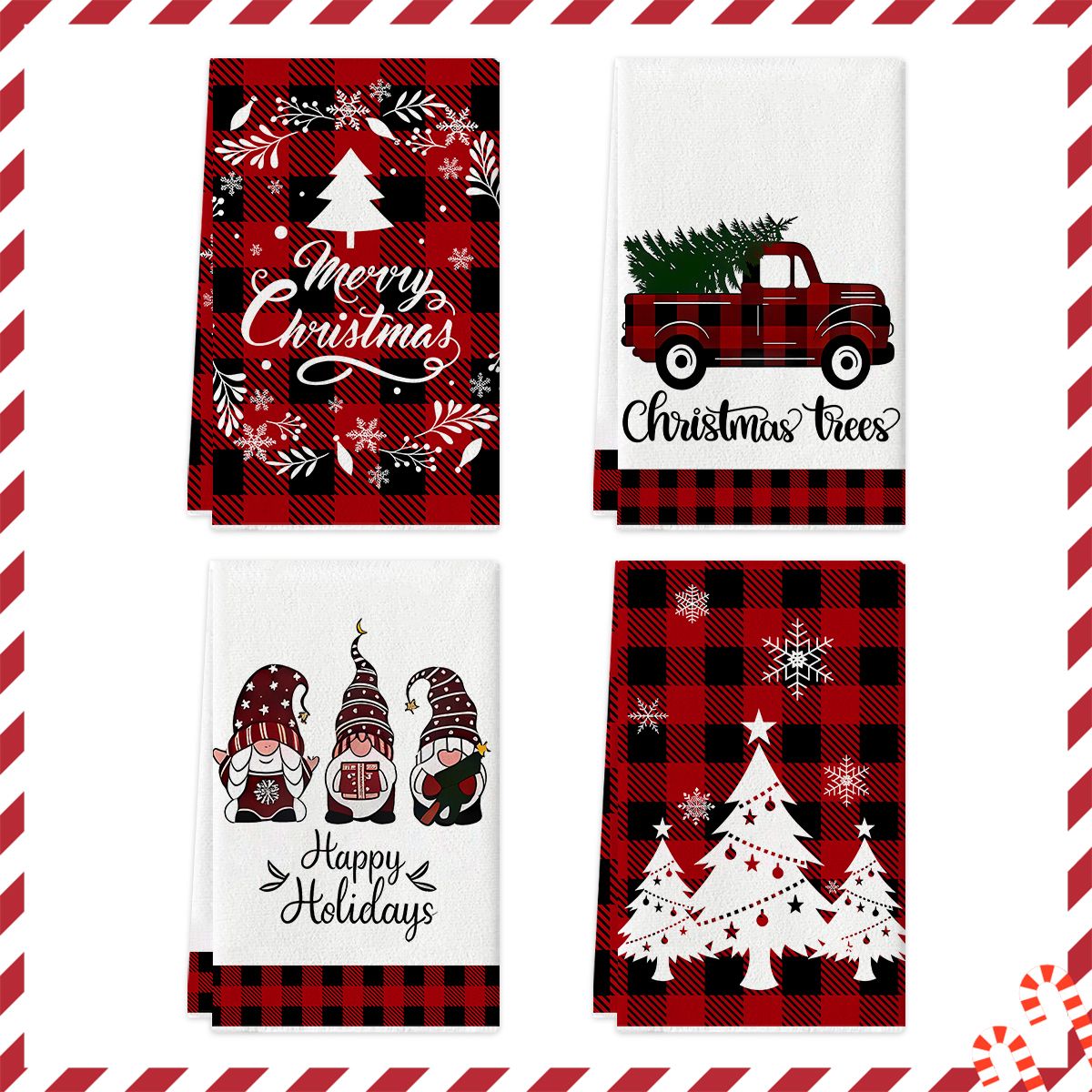 4/6pcs Christmas Kitchen Towel Set, Buffalo Checkered Dishcloths, Soft and Comfortable Winter Truck Farmhouse Tea Towels Joe,